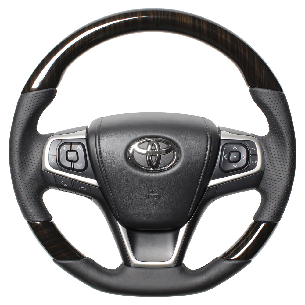 REAL PREMIUM SERIES SOFT D SHAPE 55 BLACK WOOD BLACK EURO STITCH STEERING WHEEL FOR TOYOTA ESQUIRE 80  U60-BKW-BK