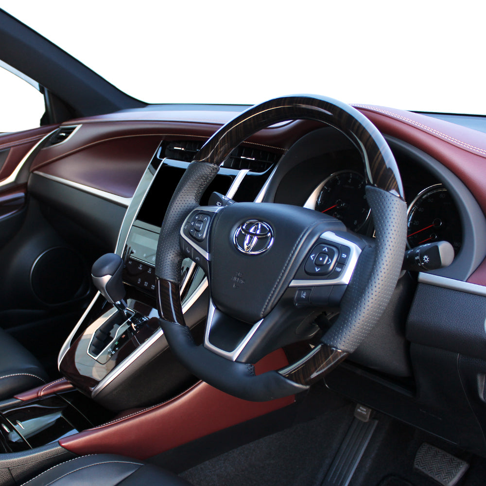 REAL PREMIUM SERIES SOFT D SHAPE 55 BLACK WOOD BLACK EURO STITCH STEERING WHEEL FOR TOYOTA ESTIMA 50 : 4 TYPE  U60-BKW-BK