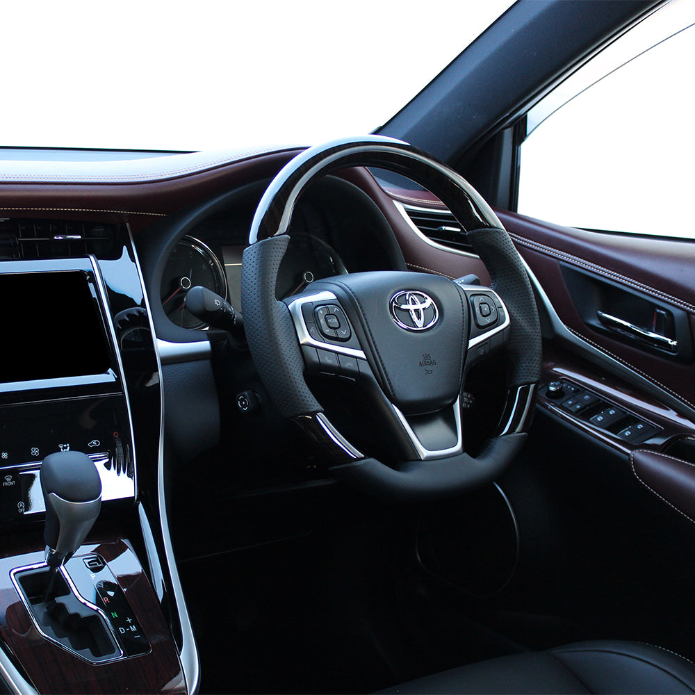 REAL PREMIUM SERIES SOFT D SHAPE 55 BLACK WOOD BLACK EURO STITCH STEERING WHEEL FOR TOYOTA ESQUIRE 80  U60-BKW-BK