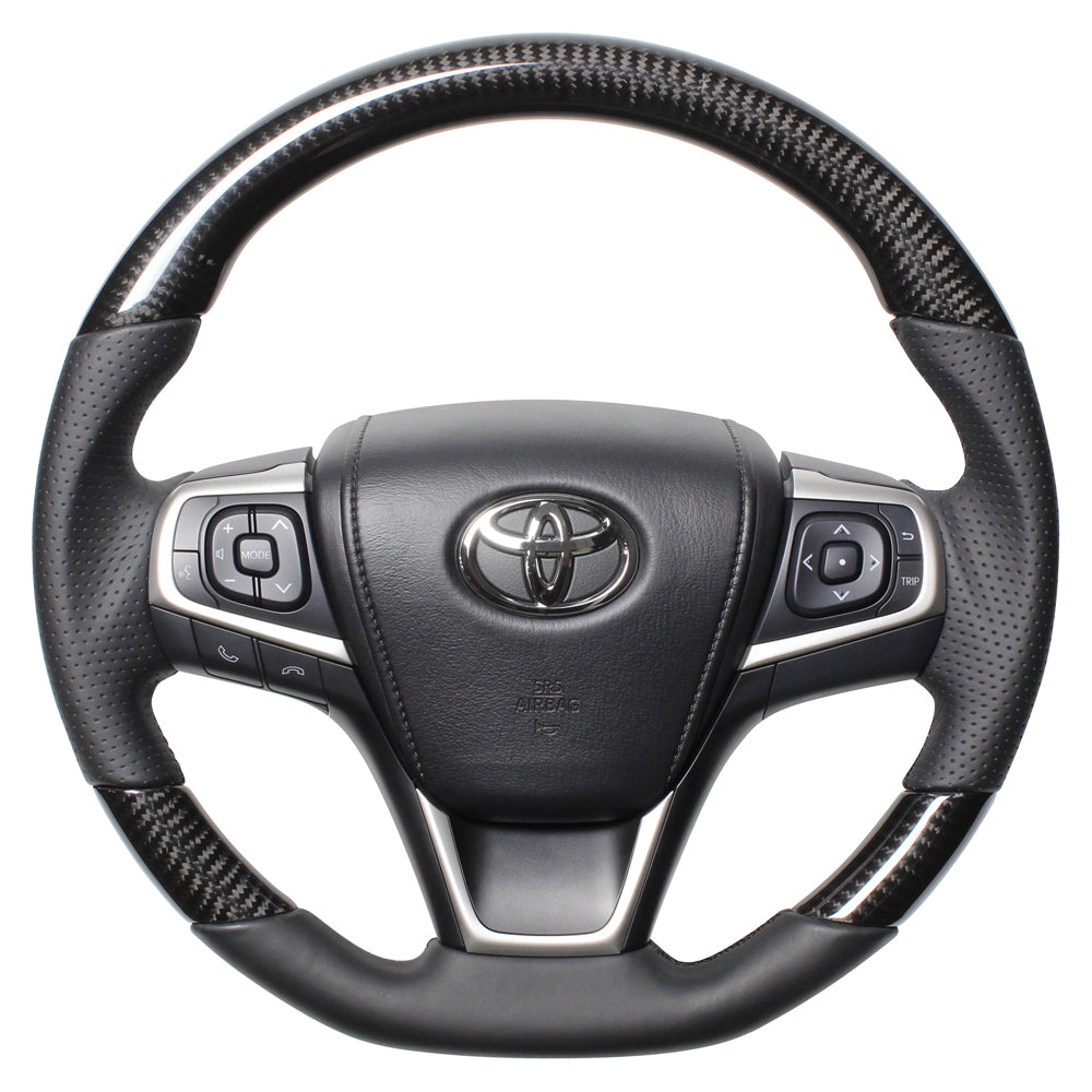 REAL PREMIUM SERIES SOFT D SHAPE BLACK CARBON BLACK EURO STITCH STEERING WHEEL FOR TOYOTA ESQUIRE 80  U60-BKC-BK