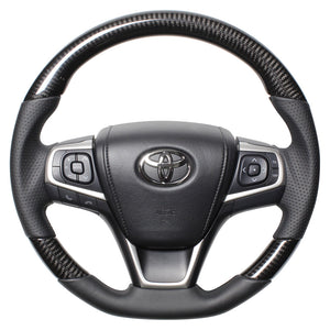 REAL PREMIUM SERIES SOFT D SHAPE BLACK CARBON BLACK EURO STITCH STEERING WHEEL FOR TOYOTA ESQUIRE 80  U60-BKC-BK
