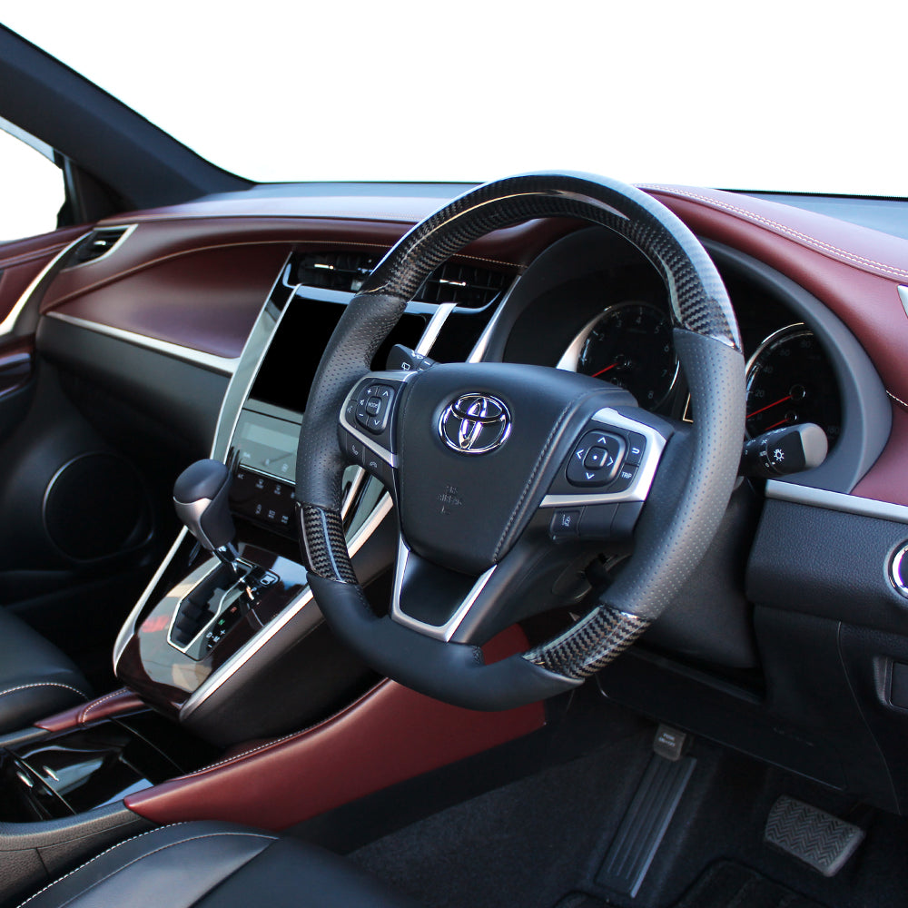 REAL PREMIUM SERIES SOFT D SHAPE BLACK CARBON BLACK EURO STITCH STEERING WHEEL FOR TOYOTA ESQUIRE 80  U60-BKC-BK