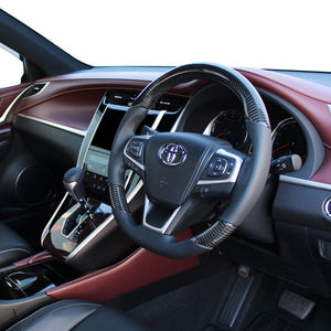 REAL PREMIUM SERIES SOFT D SHAPE BLACK CARBON BLACK EURO STITCH STEERING WHEEL FOR TOYOTA ESQUIRE 80  U60-BKC-BK