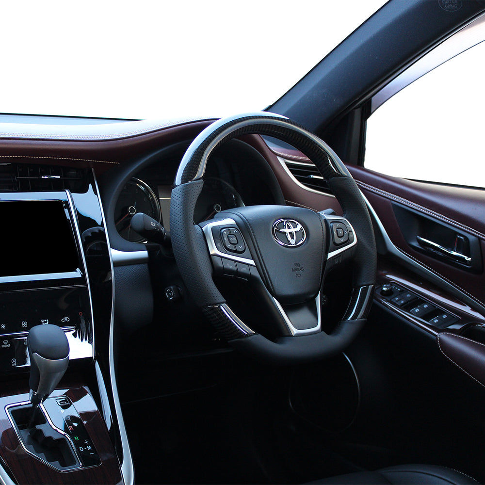 REAL PREMIUM SERIES SOFT D SHAPE BLACK CARBON BLACK EURO STITCH STEERING WHEEL FOR TOYOTA ESQUIRE 80  U60-BKC-BK