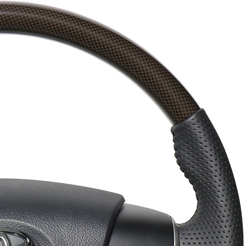 REAL ORIGINAL SERIES ROUND SHAPE BROWN CARBON PRINT BLACK STITCH STEERING WHEEL FOR DAIHATSU ALTIS 50 : ZENKI  V50-BRT-BK