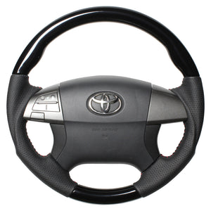 REAL ORIGINAL SERIES ROUND SHAPE PIANO BLACK RED STITCH STEERING WHEEL FOR TOYOTA ESTIMA 50 : 1-3 TYPES  R50-PBW-RD