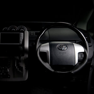 REAL ORIGINAL SERIES ROUND SHAPE PIANO BLACK RED STITCH STEERING WHEEL FOR TOYOTA ESTIMA HYBRID AHR20W:1-3 TYPE  R50-PBW-RD