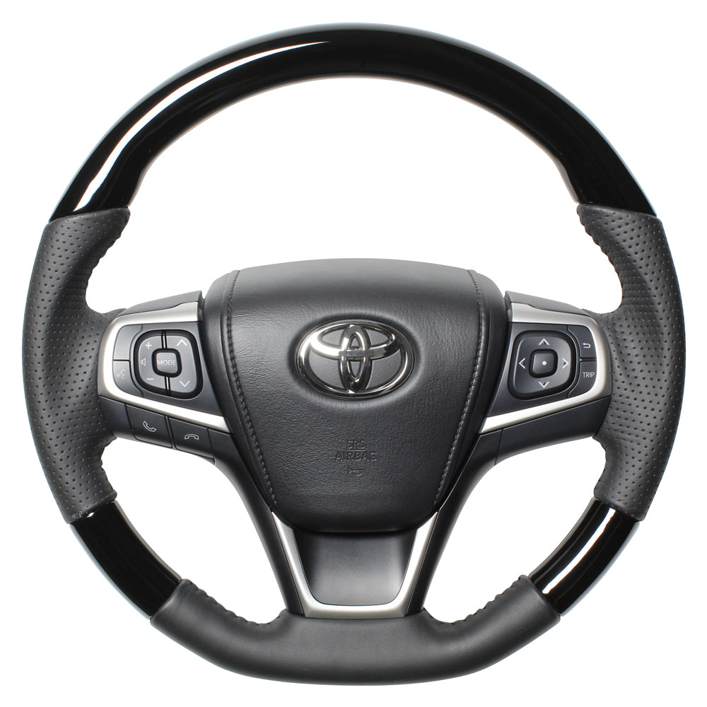 REAL ORIGINAL SERIES SOFT D SHAPE PIANO BLACK BLACK STITCH STEERING WHEEL FOR TOYOTA ESTIMA 50 : 4 TYPE  R80-PBW-BK