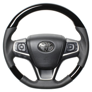 REAL ORIGINAL SERIES SOFT D SHAPE PIANO BLACK BLACK STITCH STEERING WHEEL FOR TOYOTA AVENSIS ZRT272W:3 TYPE  R80-PBW-BK
