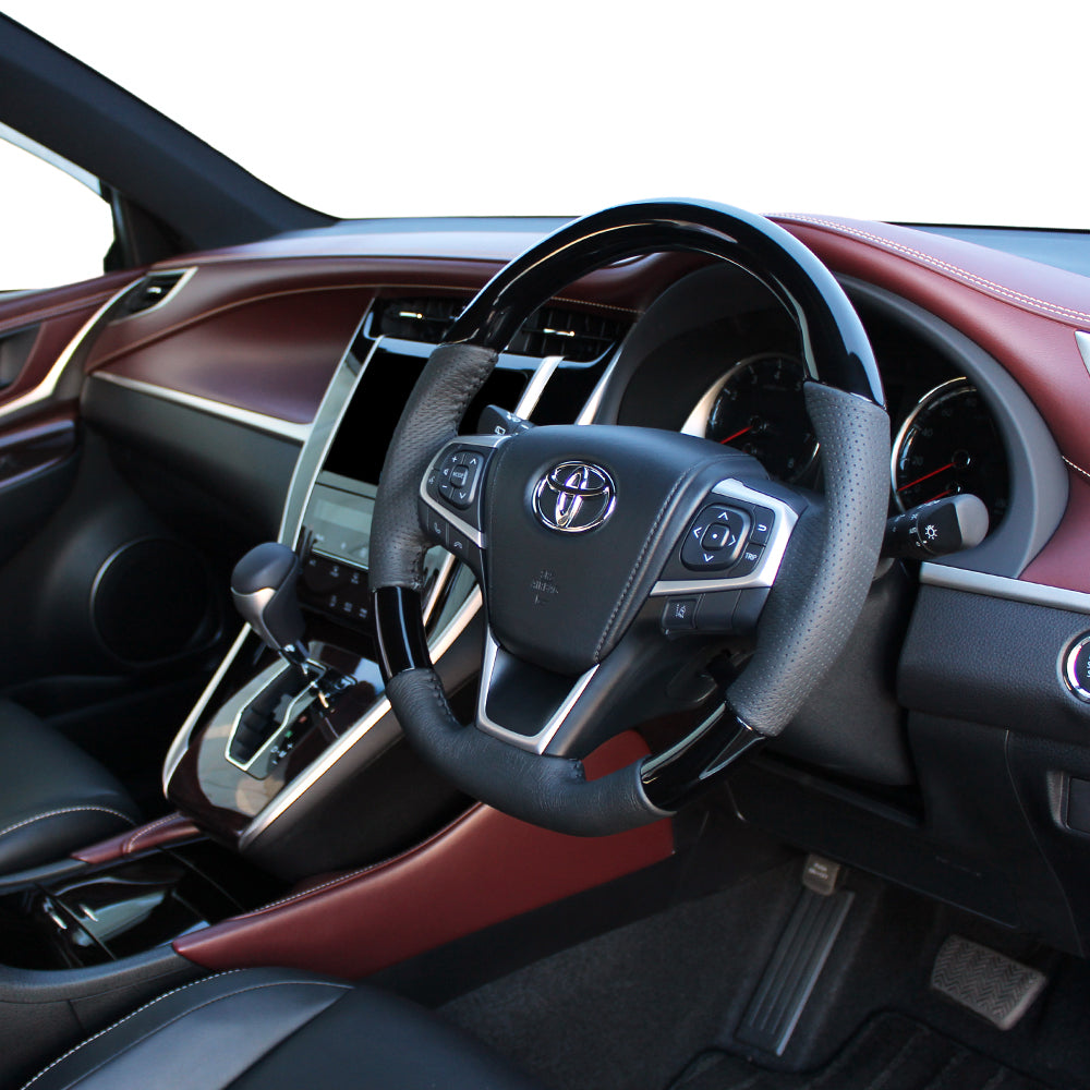 REAL ORIGINAL SERIES SOFT D SHAPE PIANO BLACK BLACK STITCH STEERING WHEEL FOR TOYOTA ESTIMA 50 : 4 TYPE  R80-PBW-BK