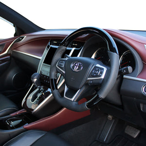 REAL ORIGINAL SERIES SOFT D SHAPE PIANO BLACK BLACK STITCH STEERING WHEEL FOR TOYOTA AVENSIS ZRT272W:3 TYPE  R80-PBW-BK