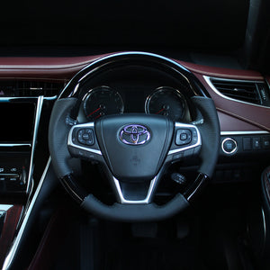 REAL ORIGINAL SERIES SOFT D SHAPE PIANO BLACK BLACK STITCH STEERING WHEEL FOR TOYOTA AVENSIS ZRT272W:3 TYPE  R80-PBW-BK