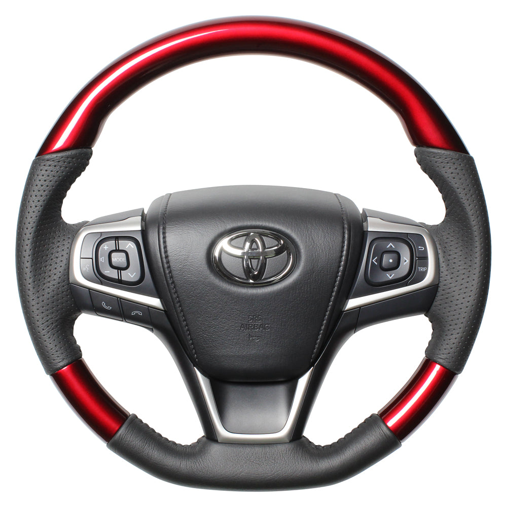 REAL ORIGINAL SERIES SOFT D SHAPE PEARL RED BLACK STITCH STEERING WHEEL FOR TOYOTA ESTIMA HYBRID AHR20W:4 TYPE  R80-RDW-BK