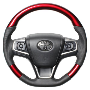 REAL ORIGINAL SERIES SOFT D SHAPE PEARL RED BLACK STITCH STEERING WHEEL FOR TOYOTA ESTIMA HYBRID AHR20W:4 TYPE  R80-RDW-BK
