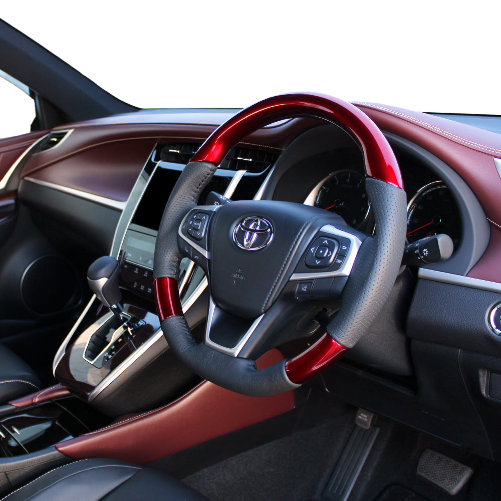 REAL ORIGINAL SERIES SOFT D SHAPE PEARL RED BLACK STITCH STEERING WHEEL FOR TOYOTA ESTIMA HYBRID AHR20W:4 TYPE  R80-RDW-BK