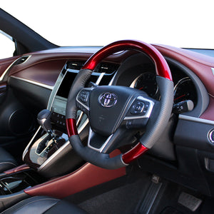 REAL ORIGINAL SERIES SOFT D SHAPE PEARL RED BLACK STITCH STEERING WHEEL FOR TOYOTA ESTIMA HYBRID AHR20W:4 TYPE  R80-RDW-BK