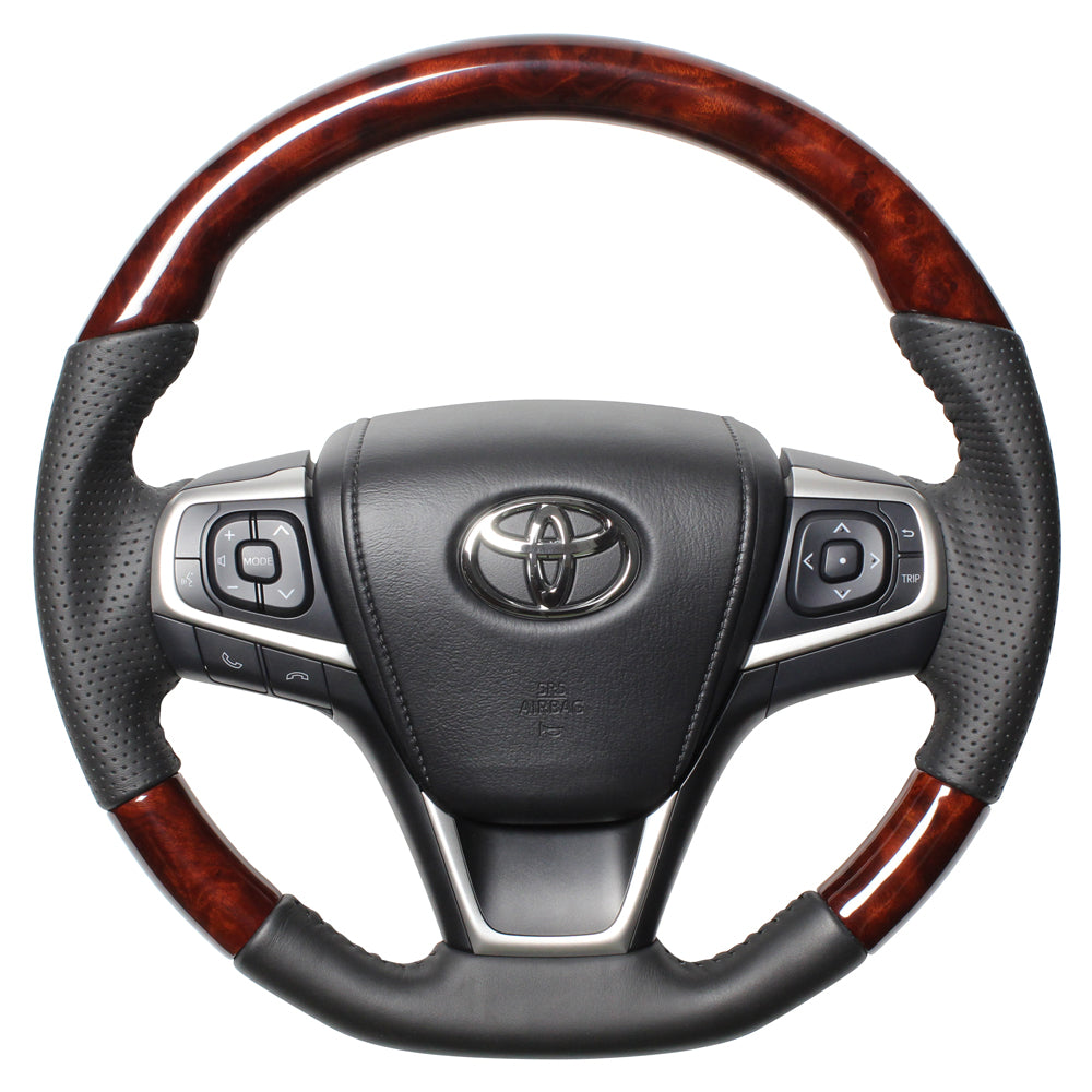 REAL ORIGINAL SERIES SOFT D SHAPE BROWN WOOD BLACK STITCH STEERING WHEEL FOR TOYOTA ESTIMA 50 : 4 TYPE  R80-BRW-BK