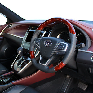 REAL ORIGINAL SERIES SOFT D SHAPE BROWN WOOD BLACK STITCH STEERING WHEEL FOR DAIHATSU ALTIS 50 : KOUKI  R80-BRW-BK