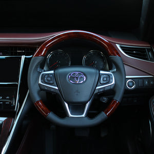 REAL ORIGINAL SERIES SOFT D SHAPE BROWN WOOD BLACK STITCH STEERING WHEEL FOR DAIHATSU ALTIS 50 : KOUKI  R80-BRW-BK