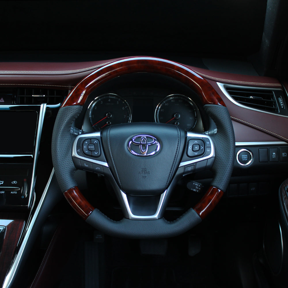 REAL ORIGINAL SERIES SOFT D SHAPE BROWN WOOD BLACK STITCH STEERING WHEEL FOR TOYOTA VOXY 80  R80-BRW-BK