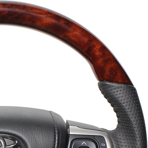 REAL ORIGINAL SERIES SOFT D SHAPE BROWN WOOD BLACK STITCH STEERING WHEEL FOR TOYOTA AVENSIS ZRT272W:3 TYPE  R80-BRW-BK