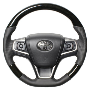 REAL ORIGINAL SERIES SOFT D SHAPE BLACK WOOD BLACK STITCH STEERING WHEEL FOR TOYOTA AVENSIS ZRT272W:3 TYPE  R80-BKW-BK