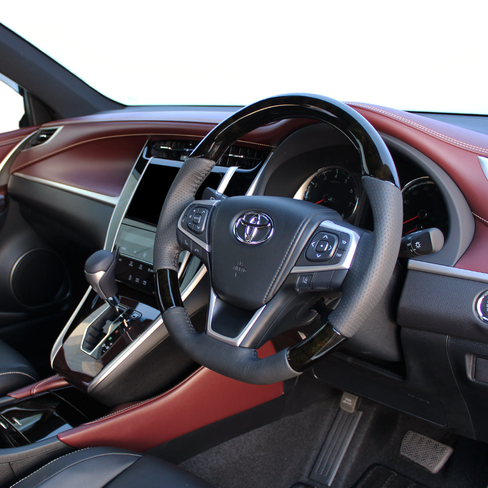 REAL ORIGINAL SERIES SOFT D SHAPE BLACK WOOD BLACK STITCH STEERING WHEEL FOR DAIHATSU ALTIS 50 : KOUKI  R80-BKW-BK