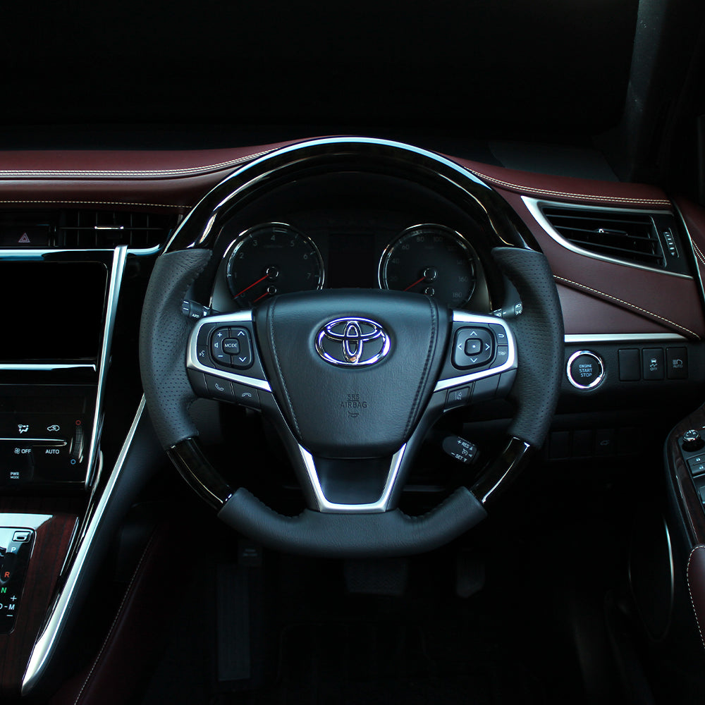 REAL ORIGINAL SERIES SOFT D SHAPE BLACK WOOD BLACK STITCH STEERING WHEEL FOR TOYOTA ESTIMA 50 : 4 TYPE  R80-BKW-BK