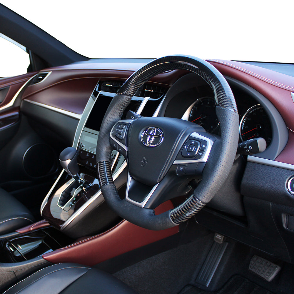REAL ORIGINAL SERIES SOFT D SHAPE BLACK CARBON BLACK STITCH STEERING WHEEL FOR TOYOTA ESQUIRE 80  R80-BKC-BK