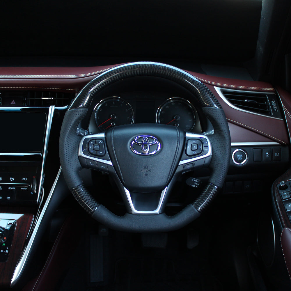 REAL ORIGINAL SERIES SOFT D SHAPE BLACK CARBON BLACK STITCH STEERING WHEEL FOR TOYOTA ESQUIRE 80  R80-BKC-BK