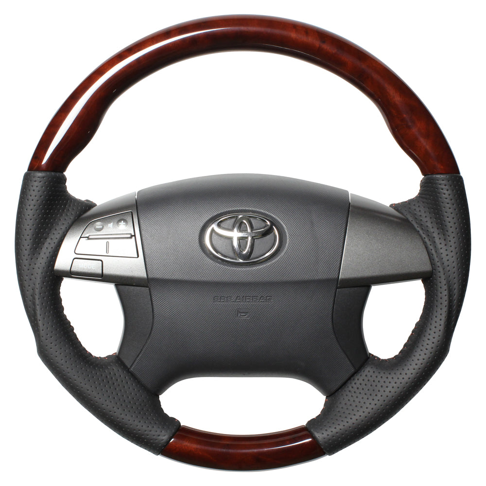 REAL ORIGINAL SERIES ROUND SHAPE BROWN WOOD BROWN STITCH STEERING WHEEL FOR TOYOTA ESTIMA 50 : 1-3 TYPES  R50-BRW-BR