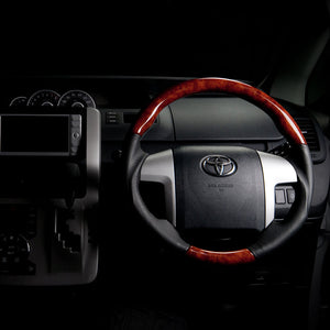 REAL ORIGINAL SERIES ROUND SHAPE BROWN WOOD BROWN STITCH STEERING WHEEL FOR TOYOTA VOXY 70 4 SPOKE TYPE R50-BRW-BR