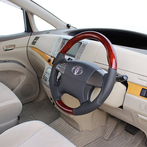 REAL ORIGINAL SERIES ROUND SHAPE BROWN WOOD BROWN STITCH STEERING WHEEL FOR TOYOTA VOXY 70 4 SPOKE TYPE R50-BRW-BR