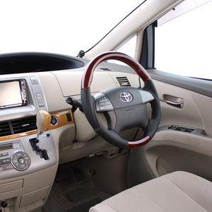 REAL ORIGINAL SERIES ROUND SHAPE BROWN WOOD BROWN STITCH STEERING WHEEL FOR TOYOTA PREMIO 260 : 1 2 TYPE  R50-BRW-BR