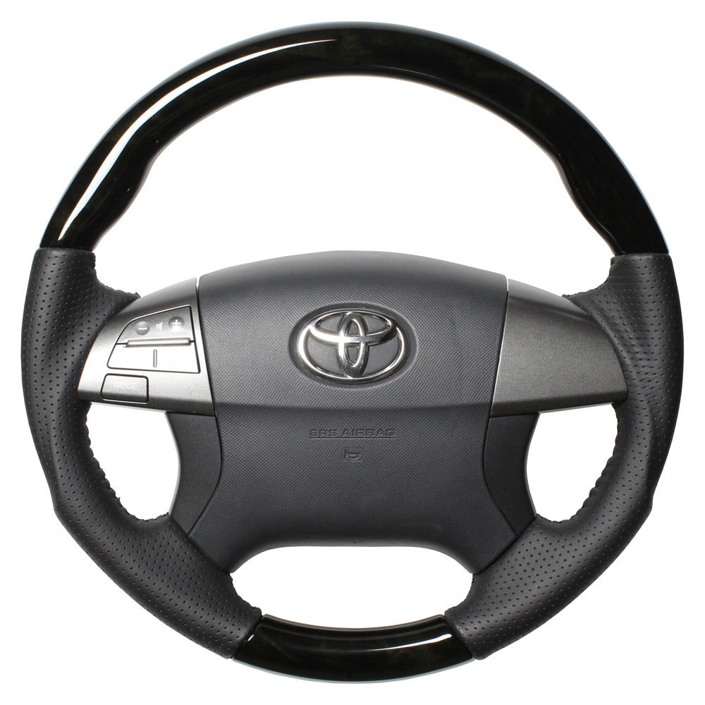 REAL ORIGINAL SERIES ROUND SHAPE BLACK WOOD BLACK STITCH STEERING WHEEL FOR TOYOTA MARK X ZIO 10  R50-BKW-BK