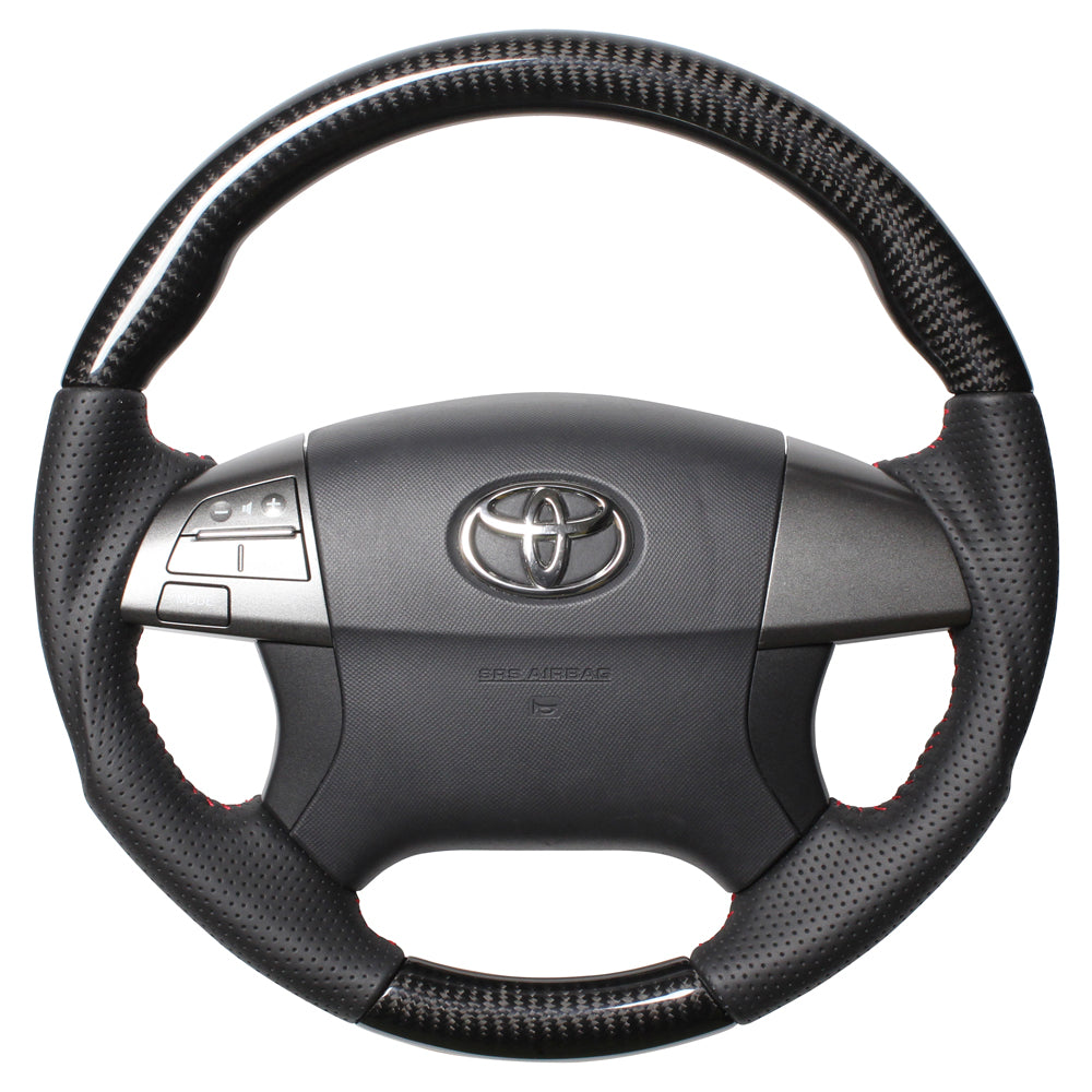 REAL ORIGINAL SERIES ROUND SHAPE BLACK CARBON RED STITCH STEERING WHEEL FOR TOYOTA MARK X ZIO 10  R50-BKC-RD