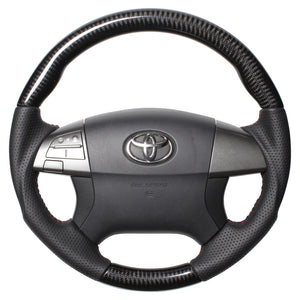 REAL ORIGINAL SERIES ROUND SHAPE BLACK CARBON RED STITCH STEERING WHEEL FOR TOYOTA ESTIMA HYBRID AHR20W:1-3 TYPE  R50-BKC-RD