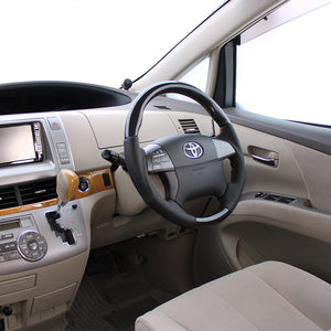 REAL ORIGINAL SERIES ROUND SHAPE BLACK CARBON RED STITCH STEERING WHEEL FOR TOYOTA ESTIMA HYBRID AHR20W:1-3 TYPE  R50-BKC-RD