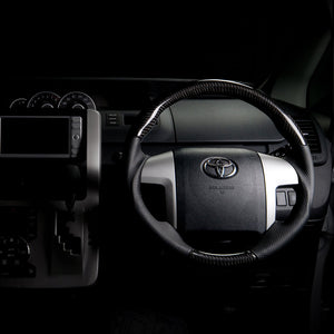 REAL ORIGINAL SERIES ROUND SHAPE BLACK CARBON RED STITCH STEERING WHEEL FOR TOYOTA VOXY 70 4 SPOKE TYPE R50-BKC-RD