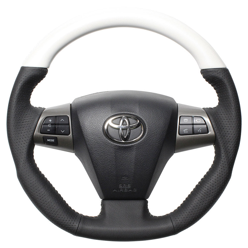 REAL ORIGINAL SERIES D SHAPE PEARL WHITE SILVER STITCH STEERING WHEEL FOR TOYOTA AURIS 150 : KOUKI  E20-WHW-SL