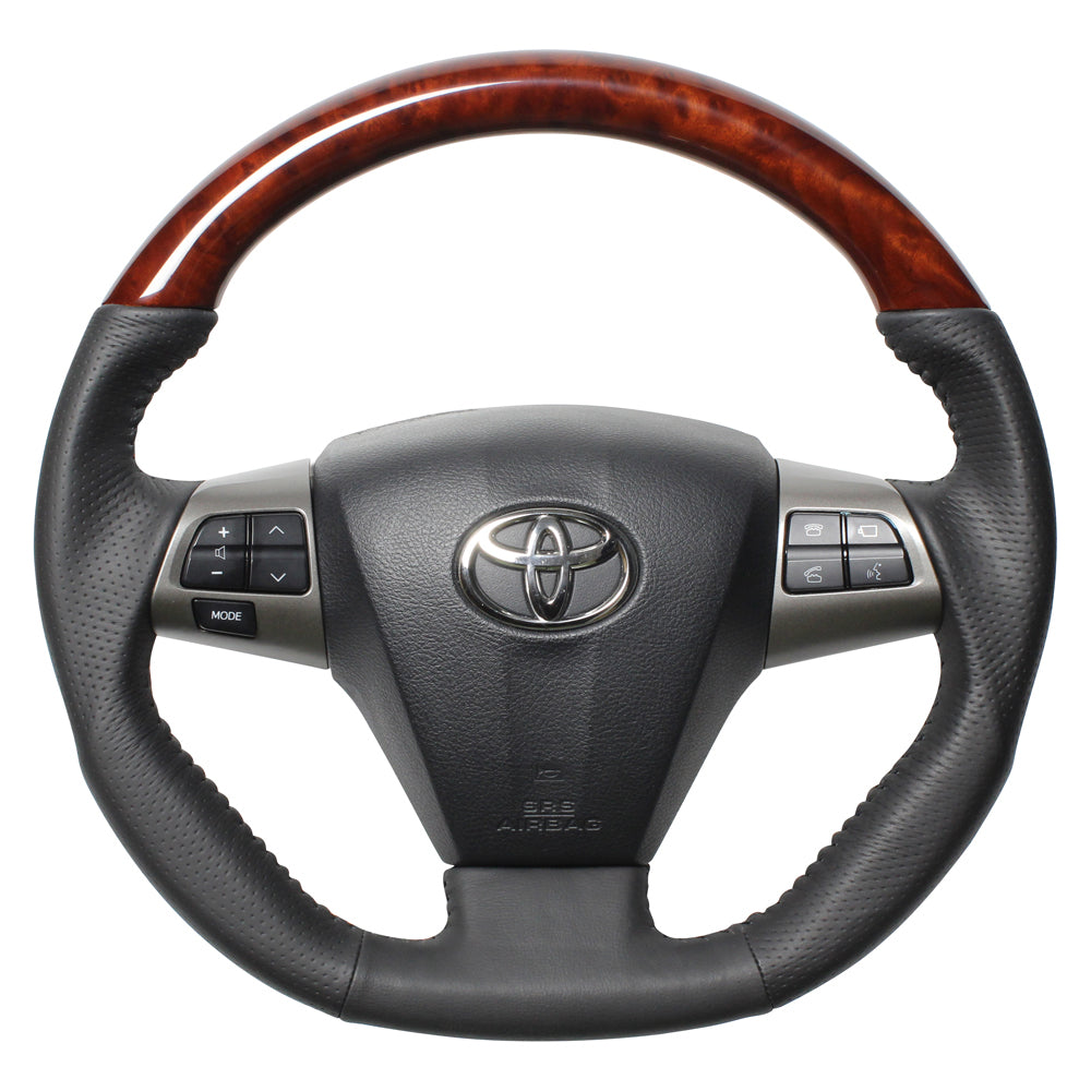 REAL ORIGINAL SERIES D SHAPE BROWN WOOD BLACK STITCH STEERING WHEEL FOR TOYOTA WISH 20  E20-BRW-BK