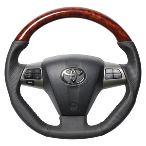 REAL ORIGINAL SERIES D SHAPE BROWN WOOD BLACK STITCH STEERING WHEEL FOR TOYOTA AURIS 150 : KOUKI  E20-BRW-BK