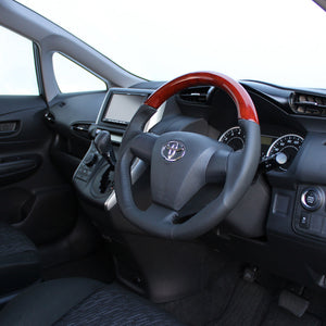 REAL ORIGINAL SERIES D SHAPE BROWN WOOD BLACK STITCH STEERING WHEEL FOR TOYOTA VOXY 70 : KOUKI 3 SPOKE TYPE E20-BRW-BK