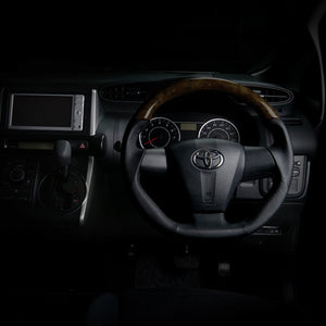 REAL ORIGINAL SERIES D SHAPE BLACK WOOD BLACK STITCH STEERING WHEEL FOR TOYOTA VOXY 70 : KOUKI 3 SPOKE TYPE E20-BKW-BK