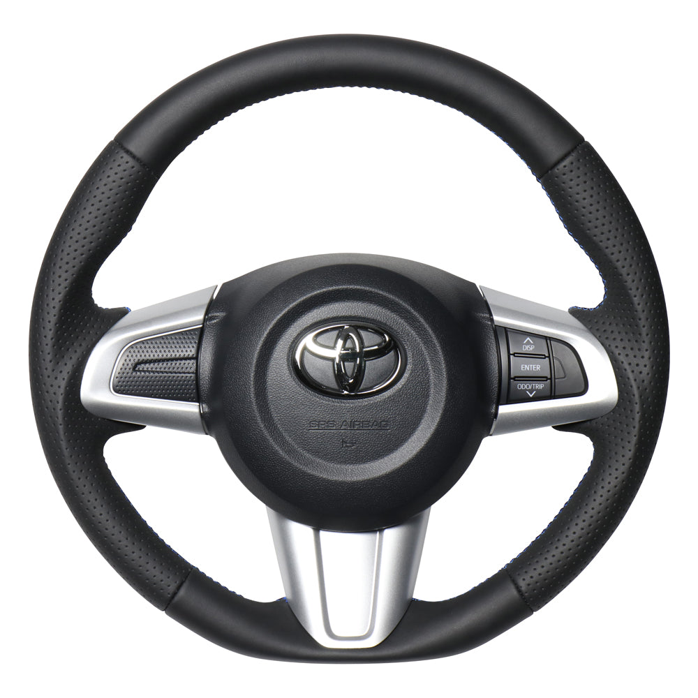 REAL ORIGINAL SERIES SOFT D SHAPE ALL LEATHER BLUE X BLACK EURO STITCH STEERING WHEEL FOR DAIHATSU ATRAI WAGON S321G: KOUKI S331G: KOUKI  M90-LPB-BL