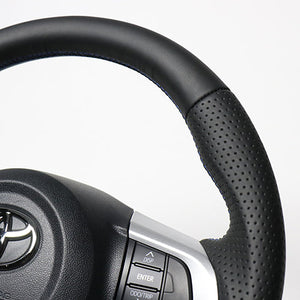 REAL ORIGINAL SERIES SOFT D SHAPE ALL LEATHER BLUE X BLACK EURO STITCH STEERING WHEEL FOR DAIHATSU ATRAI WAGON S321G: KOUKI S331G: KOUKI  M90-LPB-BL