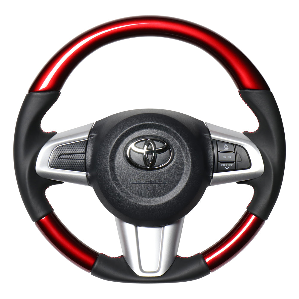 REAL ORIGINAL SERIES SOFT D SHAPE PEARL RED RED X BLACK EURO STITCH STEERING WHEEL FOR DAIHATSU ATRAI WAGON S321G: KOUKI S331G: KOUKI  M90-RDW-RD