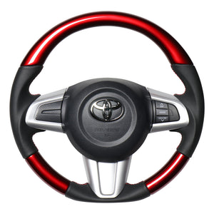 REAL ORIGINAL SERIES SOFT D SHAPE PEARL RED RED X BLACK EURO STITCH STEERING WHEEL FOR DAIHATSU ATRAI WAGON S321G: KOUKI S331G: KOUKI  M90-RDW-RD