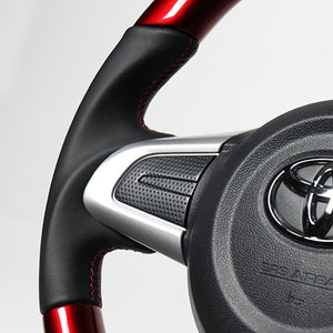 REAL ORIGINAL SERIES SOFT D SHAPE PEARL RED RED X BLACK EURO STITCH STEERING WHEEL FOR DAIHATSU ATRAI WAGON S321G: KOUKI S331G: KOUKI  M90-RDW-RD
