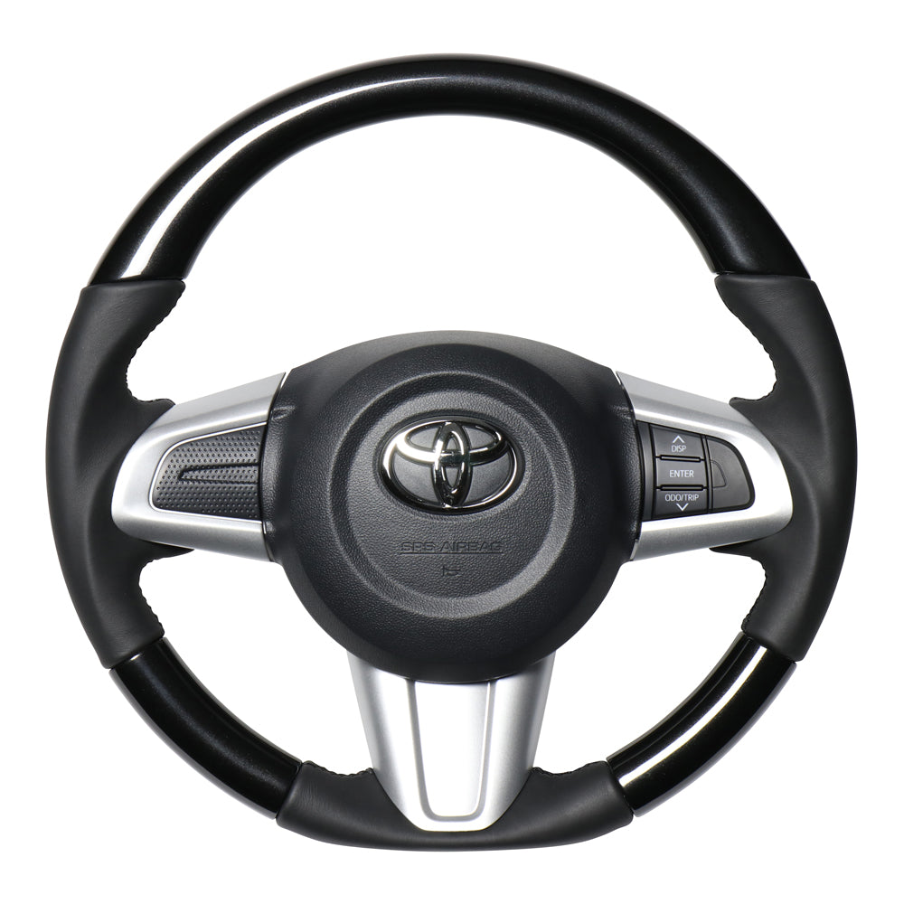 REAL ORIGINAL SERIES SOFT D SHAPE PEARL BLACK BLACK STITCH STEERING WHEEL FOR DAIHATSU MOVE CANVAS LA800S LA810S  M90-BKP-BK